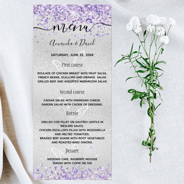 Wedding Menu silver violet butterflies (Creator Uploaded)