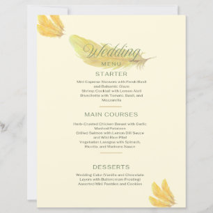 Wedding Menu - Soft Beige with Golden Feather Desi