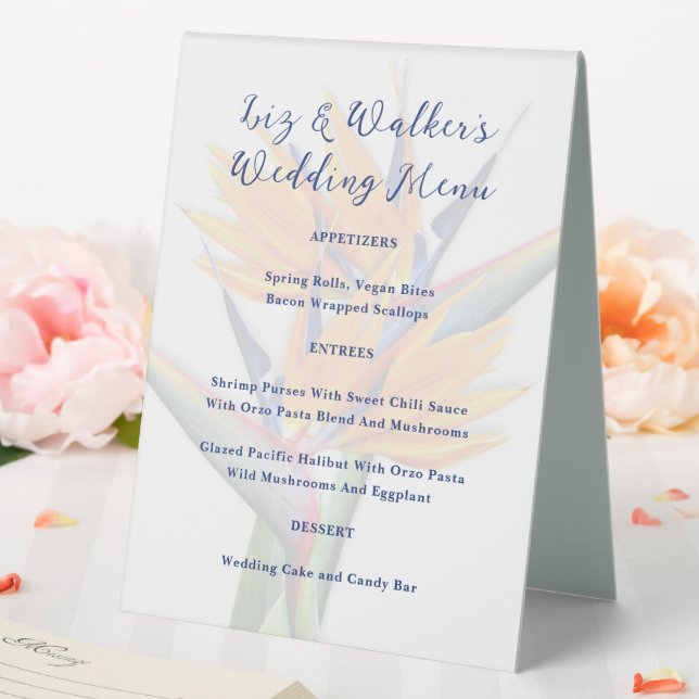 Wedding Menu Standing Table Sign Bird of Paradise (In SItu (Wedding))