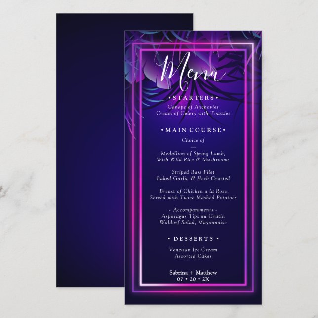 WEDDING MENU | Stunning Neon Tropical Foliage (Front/Back)