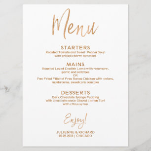 Wedding Menu   Stylish Gold Rose Lettered Invitation