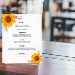 Wedding Menu sunflowers pampas grass budget<br><div class="desc">Please note that this menu is on flyer paper and very thin. For thicker menus (same design) please visit our store. An elegant bohemian boho style wedding menu card. Personalise and add your names, date and the wedding menu. A white background. Decorated with sunflowers and pampas grass. Back: rose gold...</div>