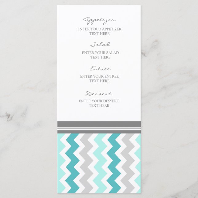 Wedding Menu Teal Grey Chevron (Front)
