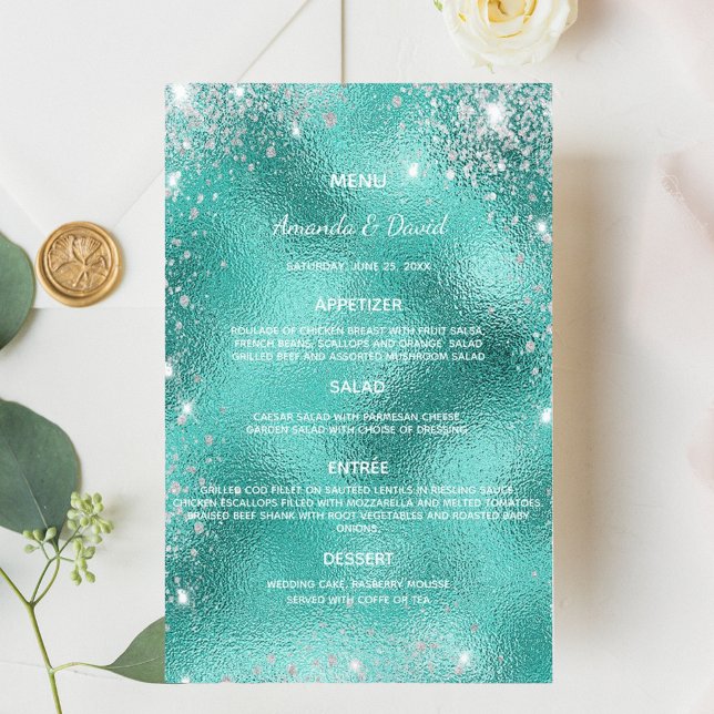 Wedding Menu teal sea green metallic glitter dust (Creator Uploaded)