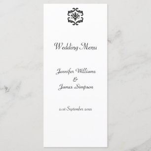 Wedding Menu Template Black and White Damask