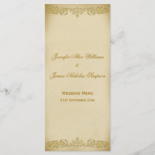 Wedding Menu Template Vintage Leaf Scroll in Beige