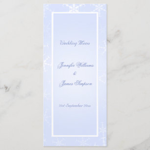 Wedding Menu Template Winter Snowflakes Blue White