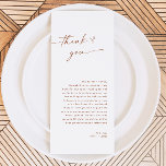 Wedding Menu Thank You Card, Thank You Note<br><div class="desc">Capture the essence of minimalist boho charm with our Terracotta Wedding Menu Thank You Note Card. This exquisite card combines the natural warmth of terracotta with a minimalist design, creating a unique and captivating piece. With its delicate typography and earthy tones, it beautifully showcases your menu and expresses gratitude to...</div>
