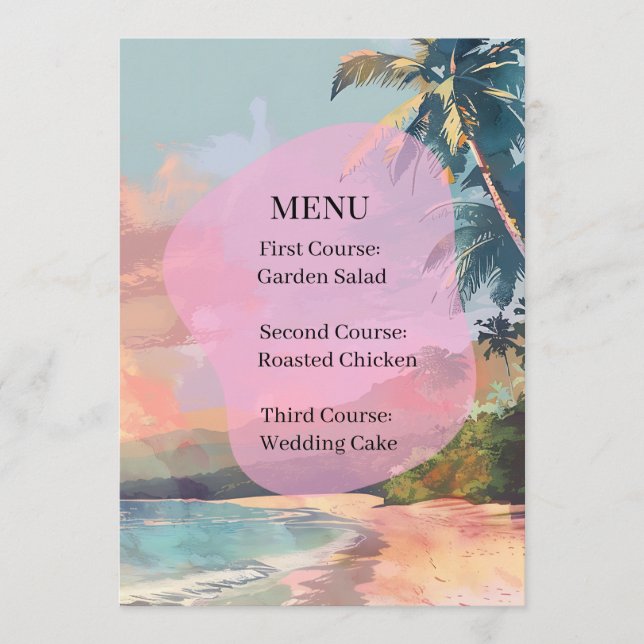 Wedding Menu Tropical Beach Sunset  (Front)
