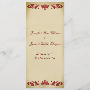 Wedding Menu Vintage Leaf Scroll in Burgundy