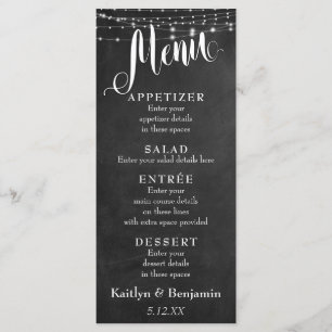 Wedding Menu w/ White Light Strings & Chalkboard