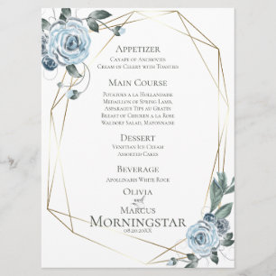 Wedding Menu   Watercolor Dusty Blue Floral
