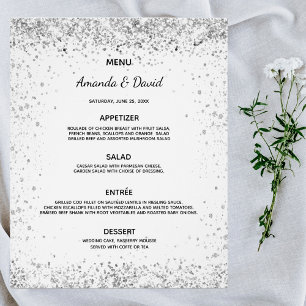 Wedding Menu white silver glitter sparkles budget