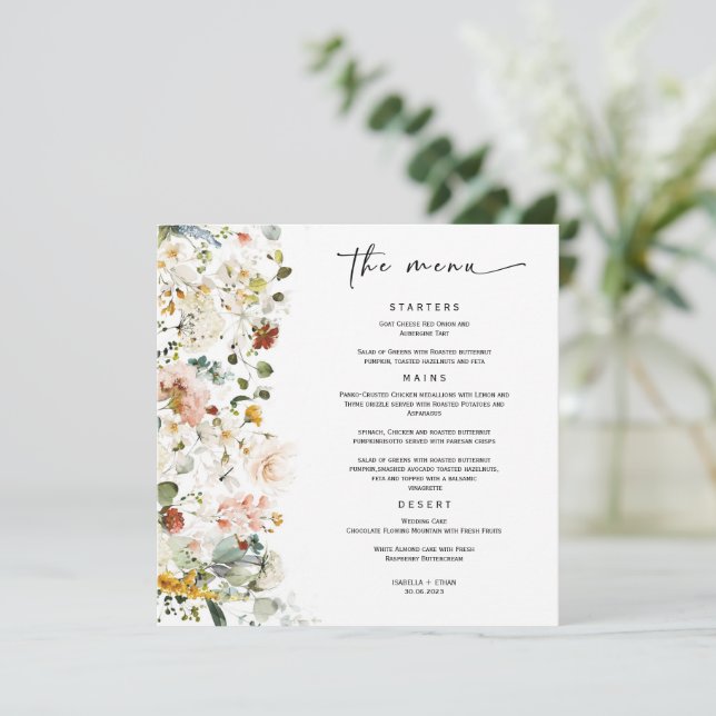  Wedding Menu Wildflower Boho Template (Standing Front)