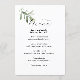 Wedding Menu with greenery