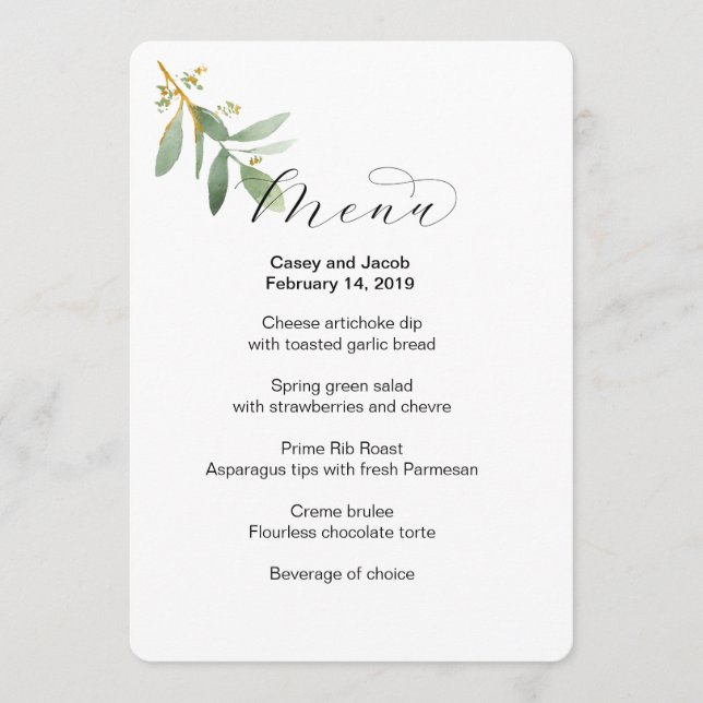 Wedding Menu with greenery (Front)
