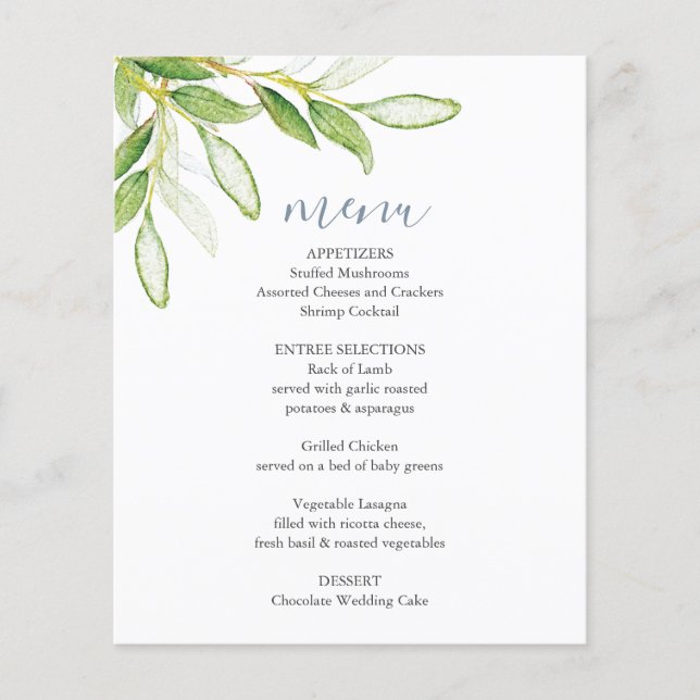 Wedding Menus Elegant Botanical Greenery (Front)