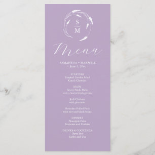 Wedding Menus Simple Monogram Lavender