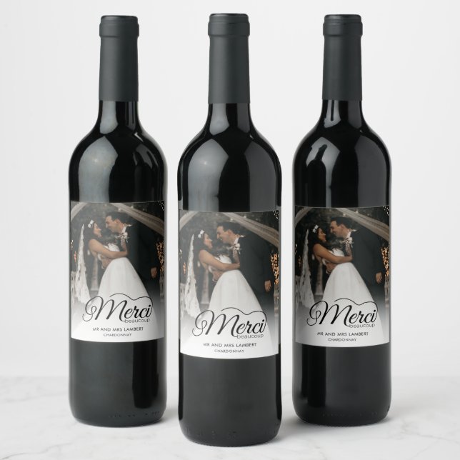 Wedding Merci Beaucoup Photo Favour Wine Label (Bottles)