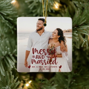 Wedding Merry and Married Christmas Photo Ceramic  Ceramic Ornament