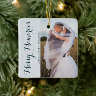 Wedding Merry Memories Photo Ceramic Ornament