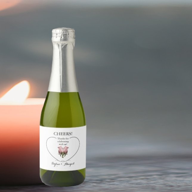 Wedding Mini Sparkling Wine Bottle Label w/Roses (Creator Uploaded)