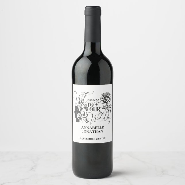 Wedding Minimal Modern Typography White Wine Label (Front)