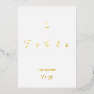 Wedding Minimal Table Number Card Real Gold