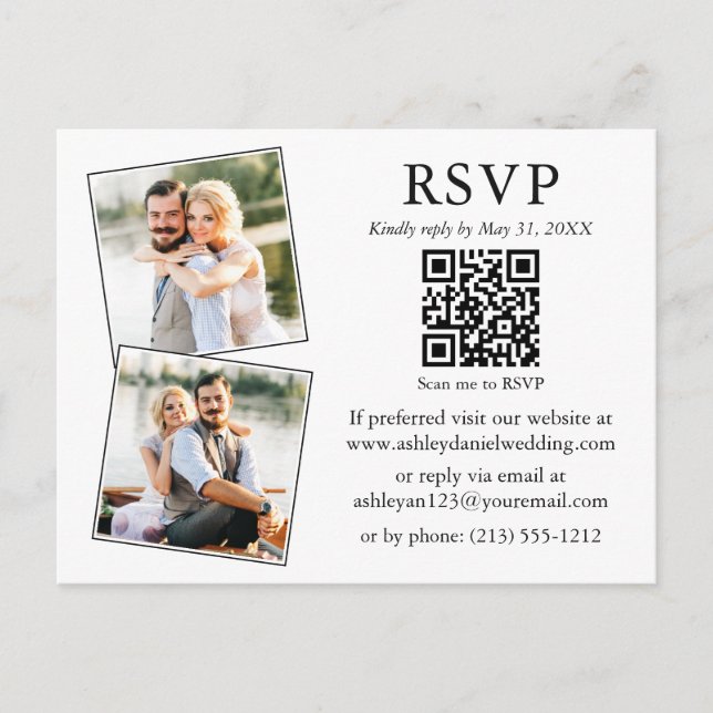 Wedding Minimalist 2 Photo QR RSVP Enclosure Card (Front)