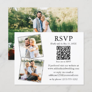 Wedding Minimalist 3 Photo QR RSVP Enclosure Card