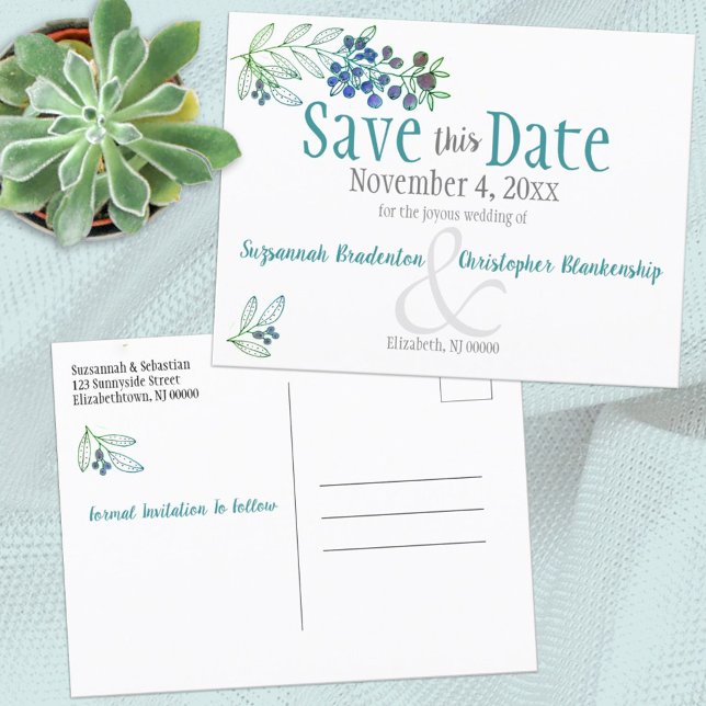 Wedding Minimalist Blue Berries Announcement (Creator Uploaded)