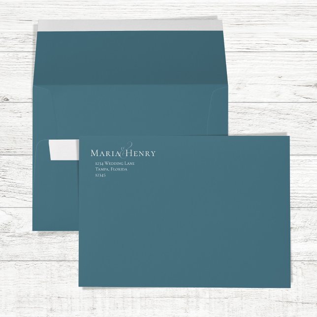 Wedding Minimalist Blue Return Address Simple Envelope (Blue envelope with calligraphy script block lettering template. )