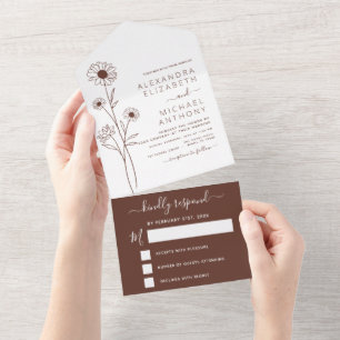 Wedding Minimalist Botanical Floral Line Art All In One Invitation
