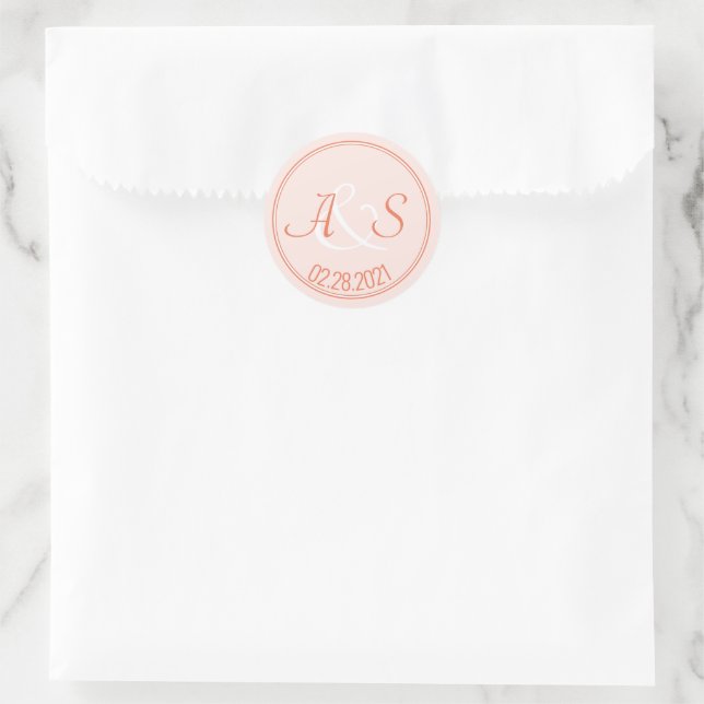 Wedding Minimalist Classic Initials & Date Orange  Classic Round Sticker (Bag)