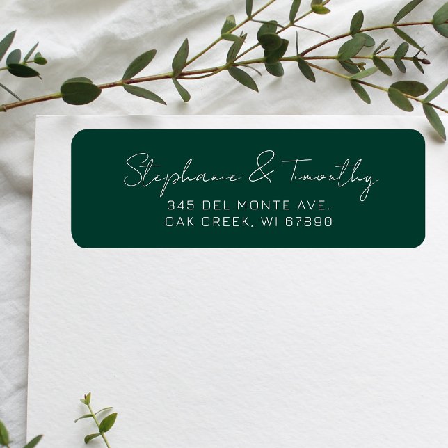 Wedding Minimalist Emerald Green Return Address (Effortlessly manage wedding correspondence with our simple return labels, ensuring seamless mailing.)