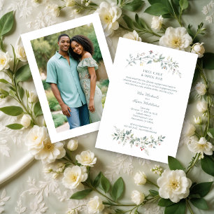 Wedding Minimalist Green Flowers & Branches Photo Invitation