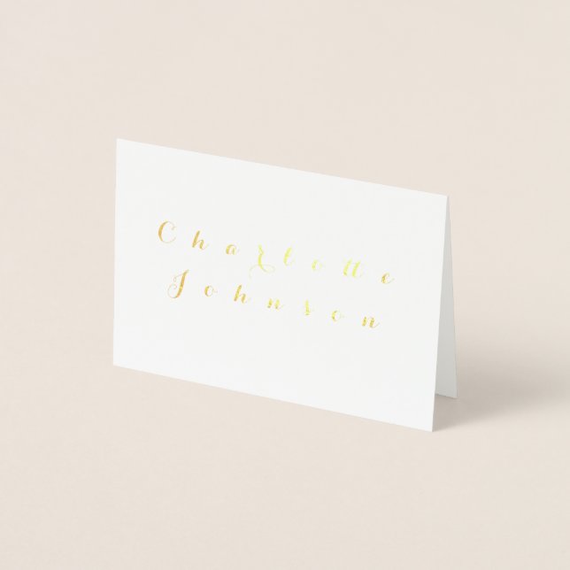 Wedding Minimalist Name Place Real Gold Foil Card (Front)