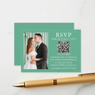 Wedding Minimalist Photo Neo Mint Green QR RSVP Enclosure Card