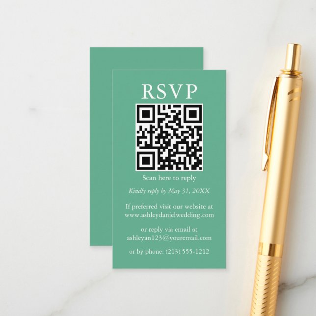 Wedding Minimalist Simple QR RSVP Neo Mint Enclosure Card (Front/Back In Situ)