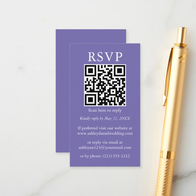 Wedding Minimalist Simple QR RSVP Periwinkle Enclosure Card (Front/Back In Situ)