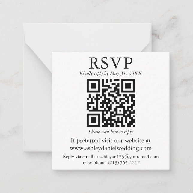 Wedding Minimalist Simple Square QR RSVP Enclosure Card (Front)