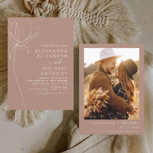 Wedding Minimalist Terracotta Photo Floral Invitation