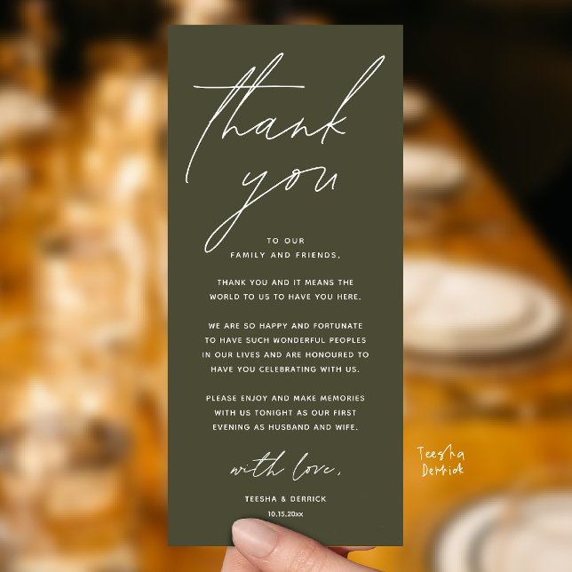 Wedding Minimalist Wedding Dinner Thank You Card (Wedding Minimalist Wedding Dinner Brunch Lunch Reception Thank You Card in Forest Olive Green)