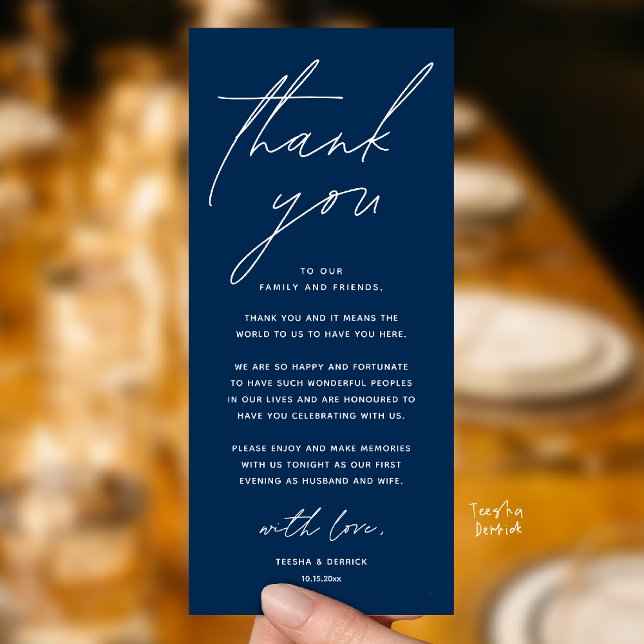 Wedding Minimalist Wedding Dinner Thank You Card (Wedding Minimalist Wedding Dinner Brunch Lunch Reception Thank You Card in Navy Blue)