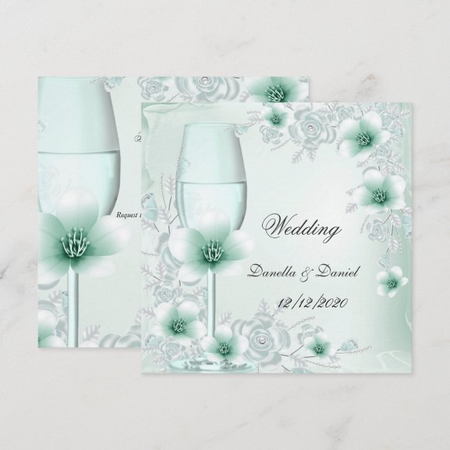 Wedding Mint Green Floral Blossoms Roses Invitation (Front/Back)