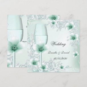 Wedding Mint Green Floral Blossoms Roses Invitation