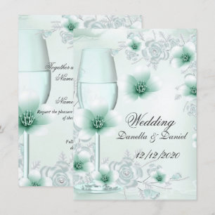 Wedding Mint Green Floral Blossoms Roses Invitation
