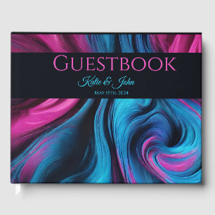 Wedding Modern Abstract-Blue and Pink- Guest Book