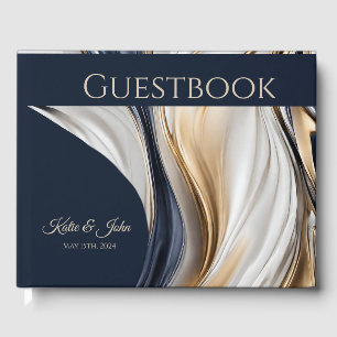 Wedding Modern Abstract-Blue White and Gold- Guest Book