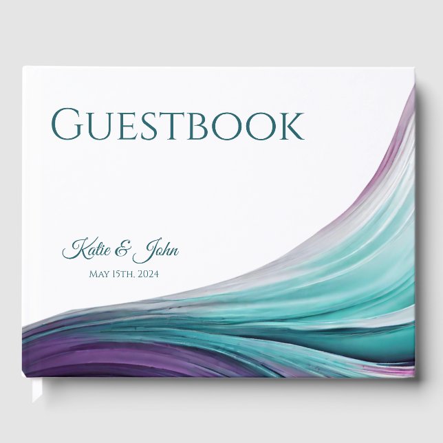 Wedding Modern Abstract-Purple and Teal- Guest Book (Front)